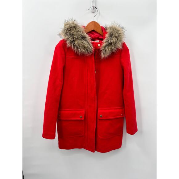 J. CREW Red Coral Vail Parka Wool Blend  Jacket Coat  // 00 - Picture 2 of 8